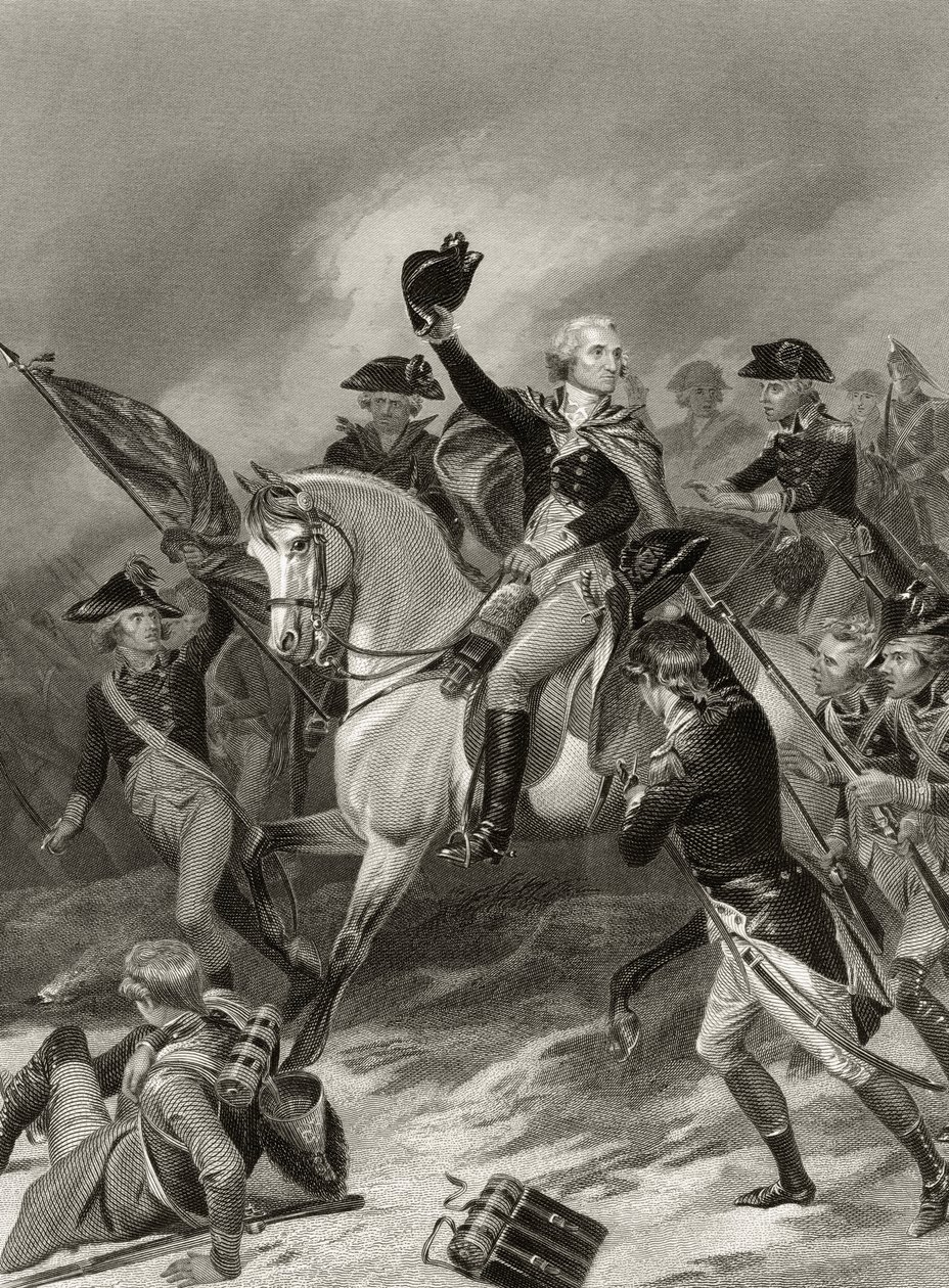 George Washington Princetonin taistelussa, 3. tammikuuta 1777, "Life and Times of Washington", osa I, julkaistu 1857 tekijältä Alonzo Chappel