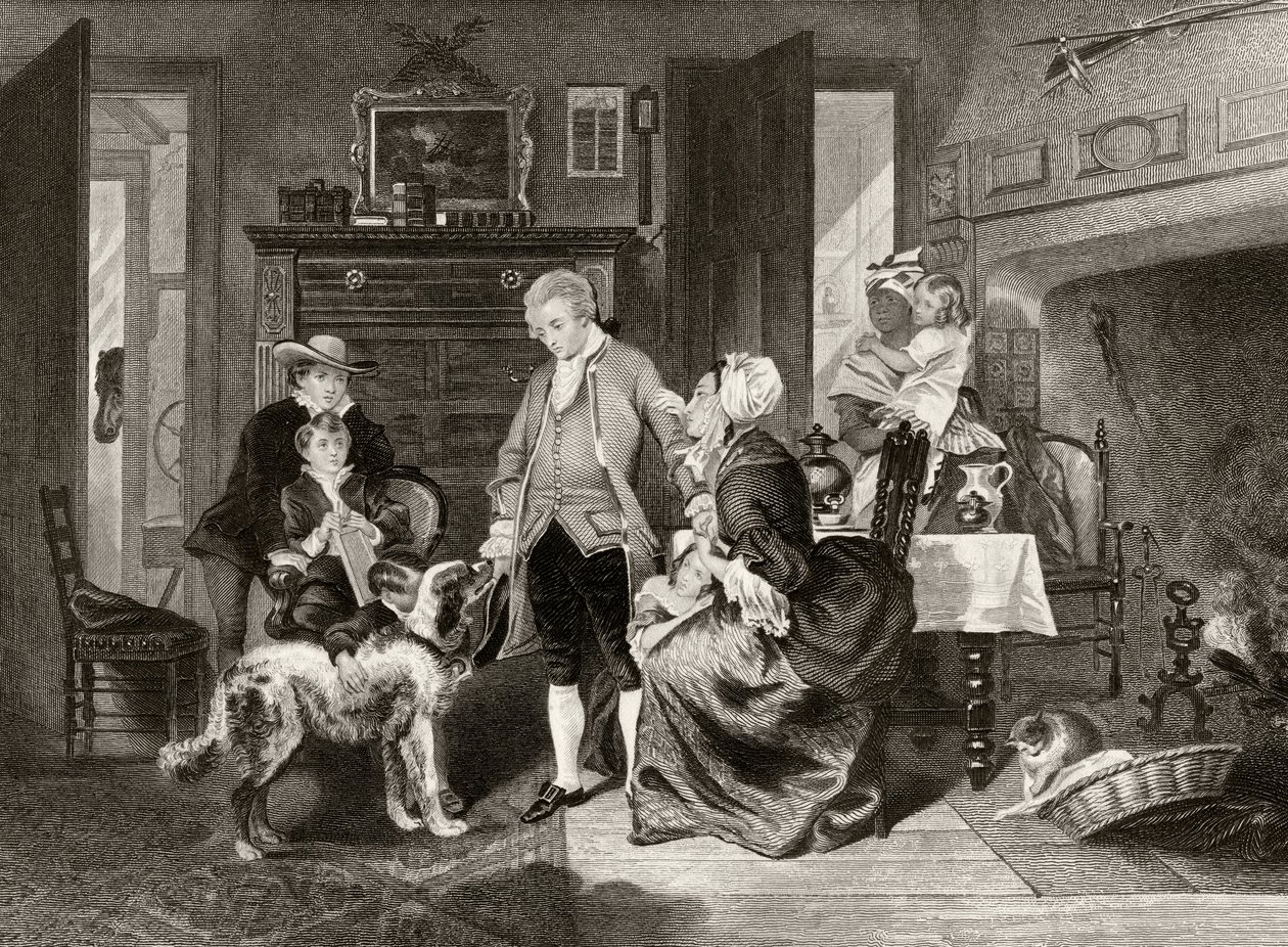 George Washington kuulee äitinsä vakuuttavan hänet olemaan menemättä merelle laivamiehenä, "Life and Times of Washington", osa I, julkaistu 1857 tekijältä Alonzo Chappel