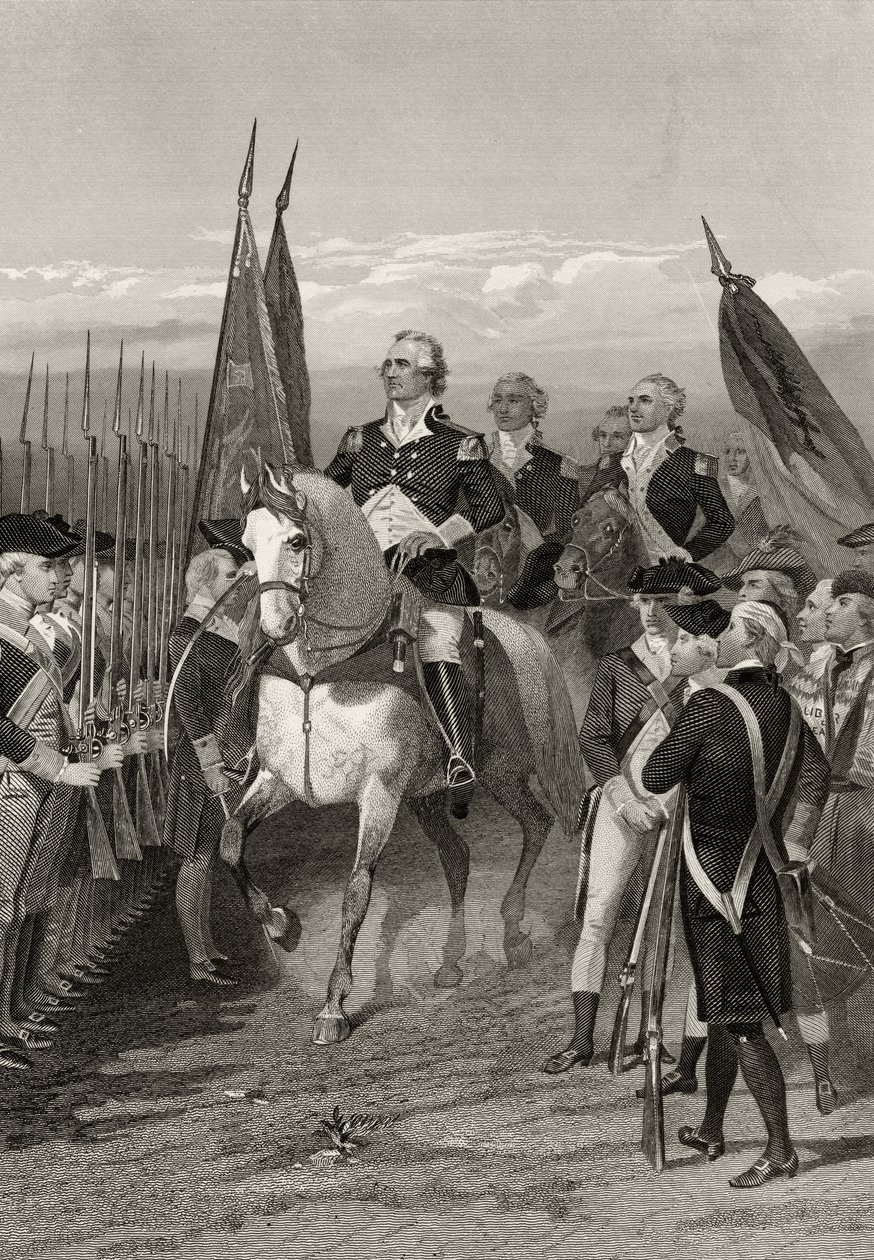 George Washington ottaa armeijan komennon, 1775, Life and Times of Washingtonin osasta I, julkaistu 1857 tekijältä Alonzo Chappel
