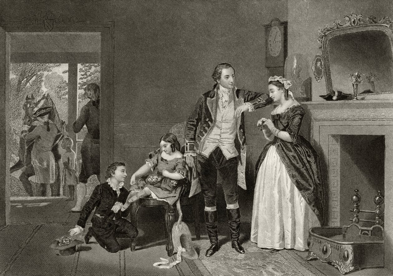 George Washingtonin ensimmäinen haastattelu rouva Custisin kanssa Life and Times of Washingtonin osasta I, julkaistu 1857 tekijältä Alonzo Chappel