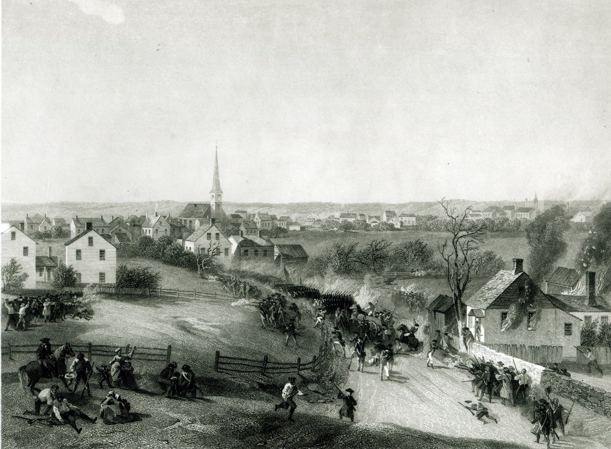The Retreat of the British from Concord, Abril 1775, na inukit ni James Smillie finn tekijältä Alonzo Chappel