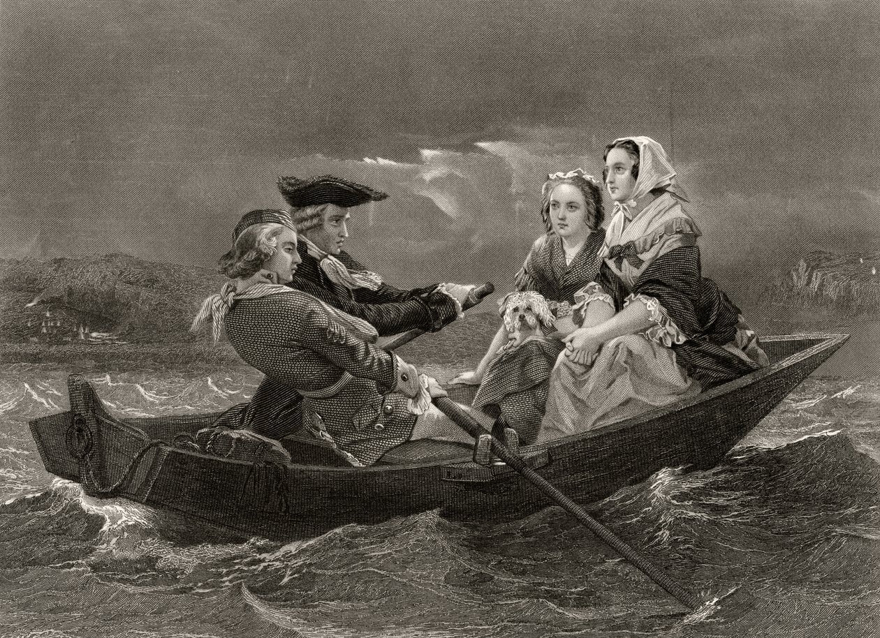 Lady Harriet Ackland matkalla vierailemaan kenraali Gatesin leirillä, Life and Times of Washingtonin osasta I, julkaistu 1857 tekijältä Alonzo Chappel