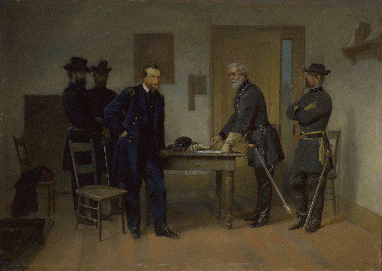 Lee antautumassa Grantille Appomattoxissa, n. 1870. tekijältä Alonzo Chappel