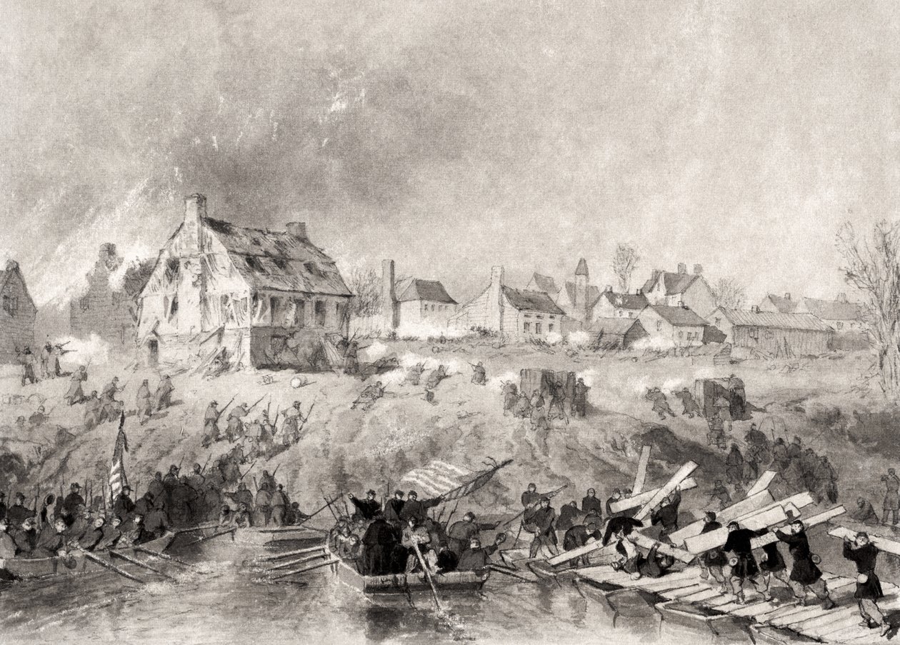 Hyökkäys Fredericksburgiin, Virginia, teoksesta "National History of the War for the Union", 1860-luku tekijältä Alonzo Chappel