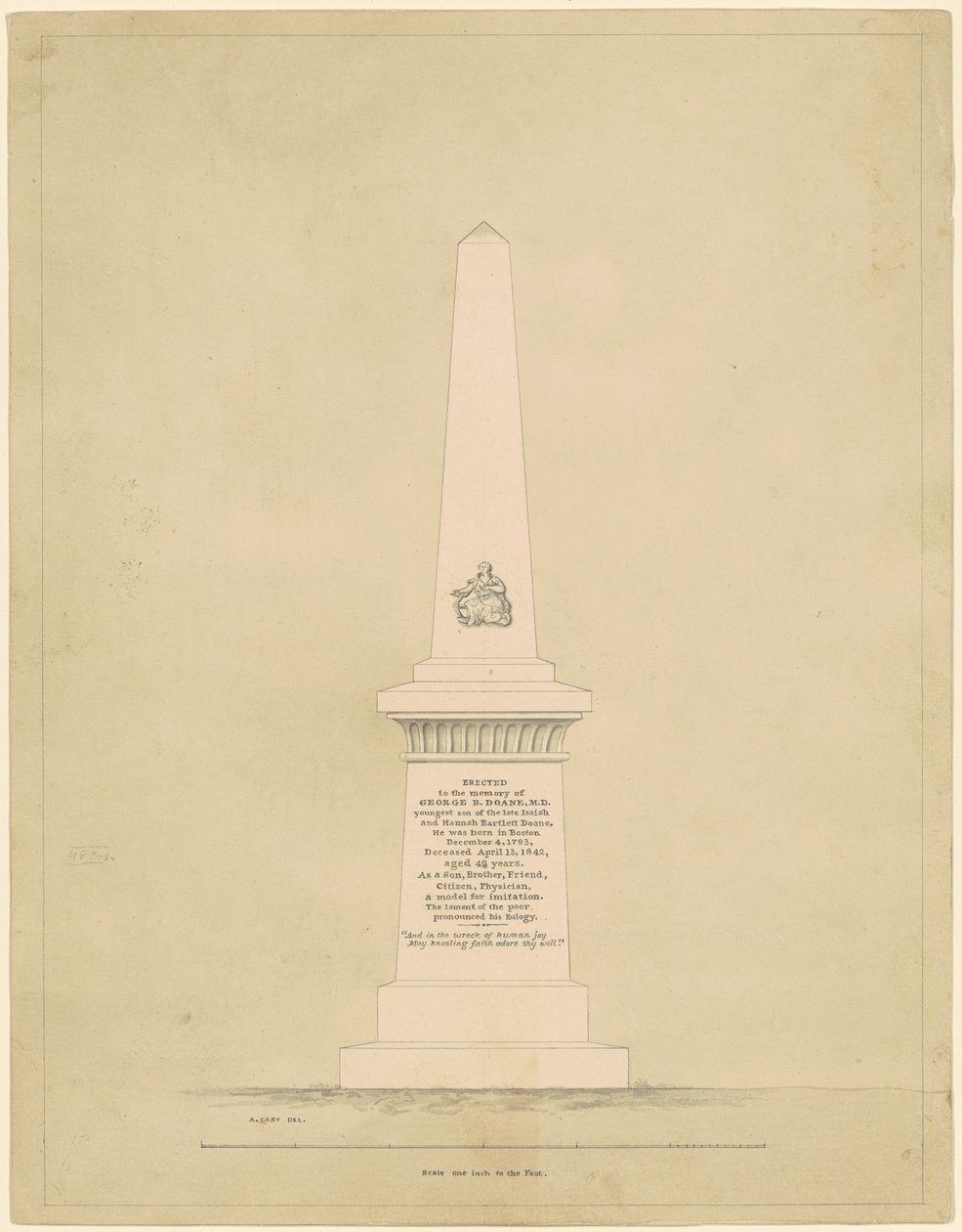 Suunnittelu monumentille George B. Doanen muistoksi tekijältä Alpheus Cary