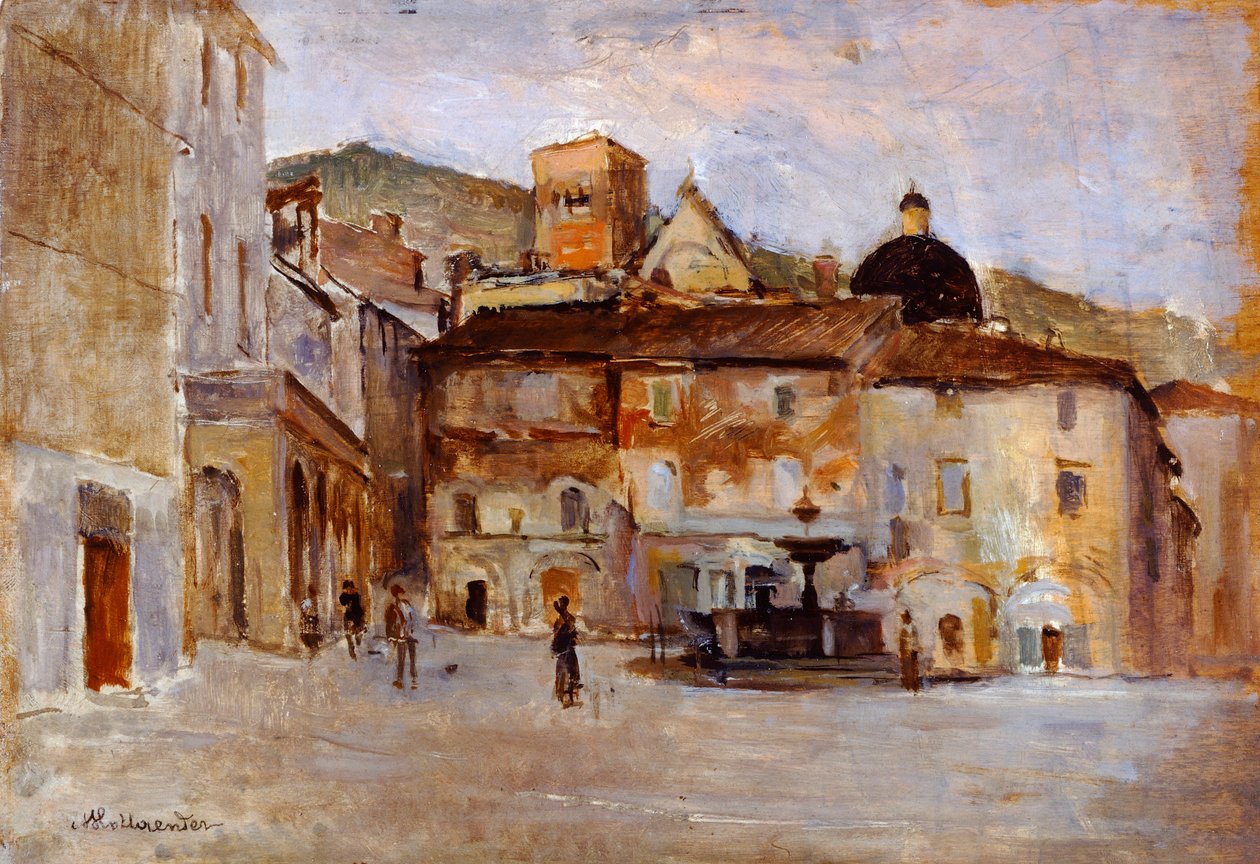 Alfonso Hollaender (1845-1923) Assisi, öljy paneelille tekijältä Alphons Hollaender