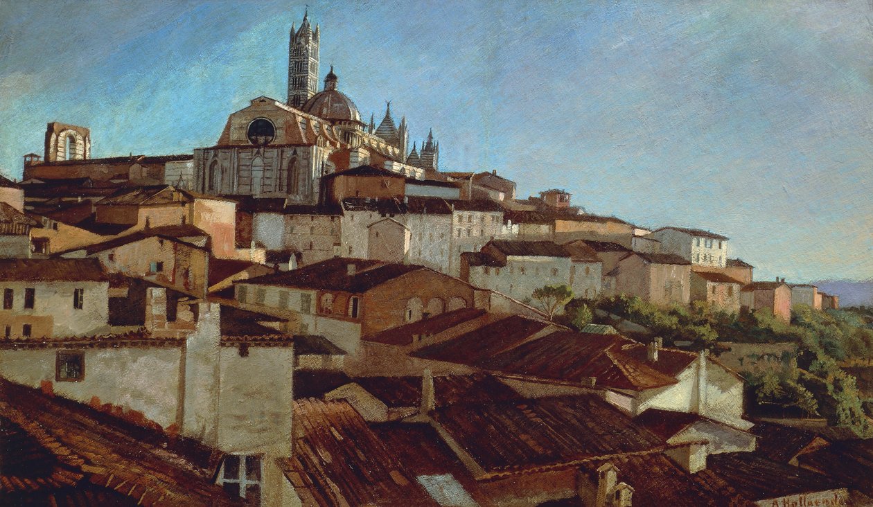 Siena, Alfonso Hollaender (1845-1923), öljy kankaalle, pahvi, 31x51 5 cm tekijältä Alphons Hollaender