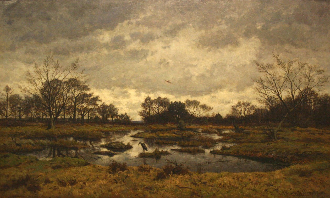 Un jour de mars a la mare aux -maksut. Fontainebleau 1876 - Maartse dag aan de feeenplas tekijältä Alphonse Asselbergs