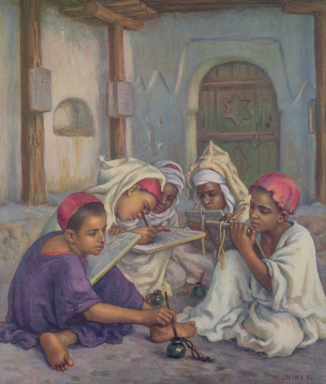 Kirjoitustunti koraanikoulussa Algerian kylässä, 1918 tekijältä Alphonse Etienne Dinet