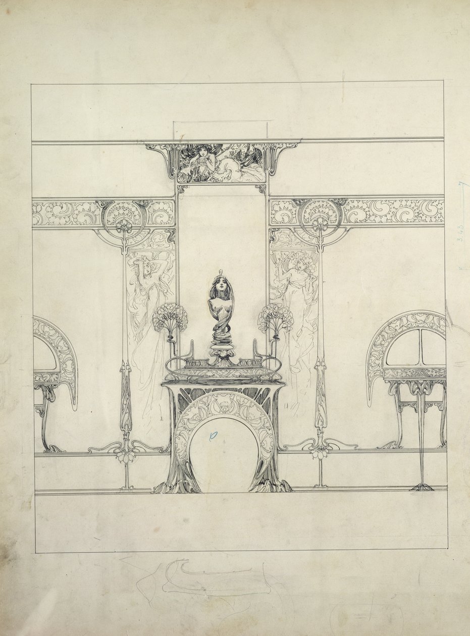 Suunnittelu Fouquet jewellersin sisustukseen, 6 rue Royale, Paris tekijältä Alphonse Mucha
