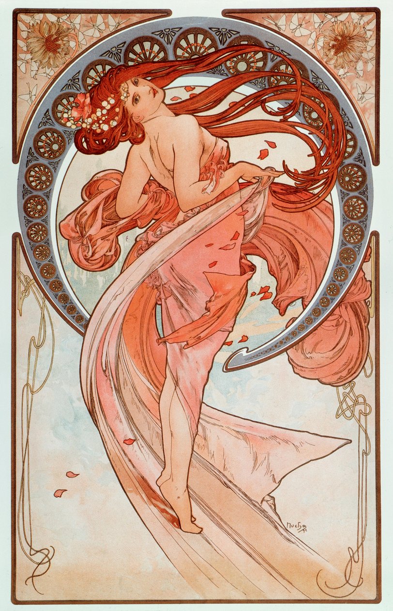 La danse Lithographs -sarja Alphonse Mucha (1860-1939), 1898 - "" Tanssi"" Alphonse Muchan litografioiden sarjasta, 1898 Dim 38x60 cm Yksityinen kokoelma tekijältä Alphonse Mucha