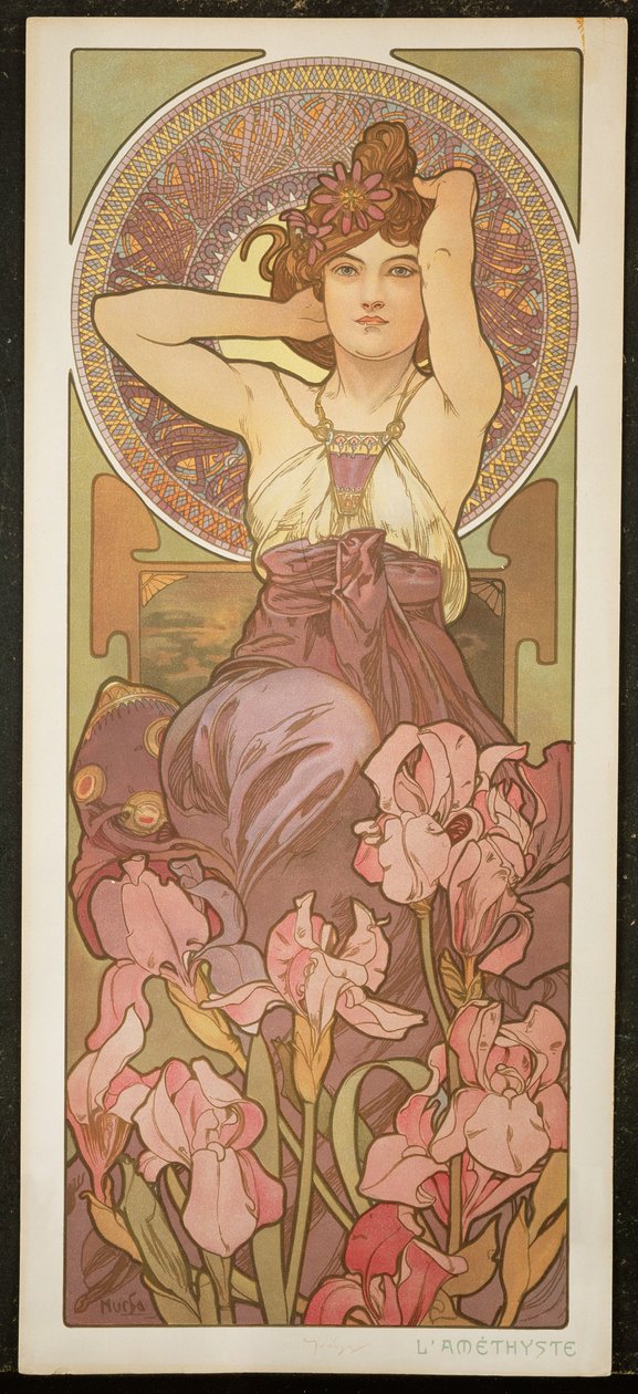 Jalokivet: Ametisti, 1900 tekijältä Alphonse Mucha