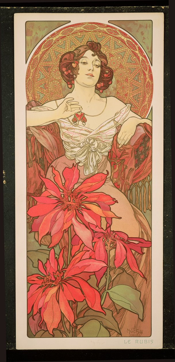 Jalokivet: Rubiini, 1900 tekijältä Alphonse Mucha