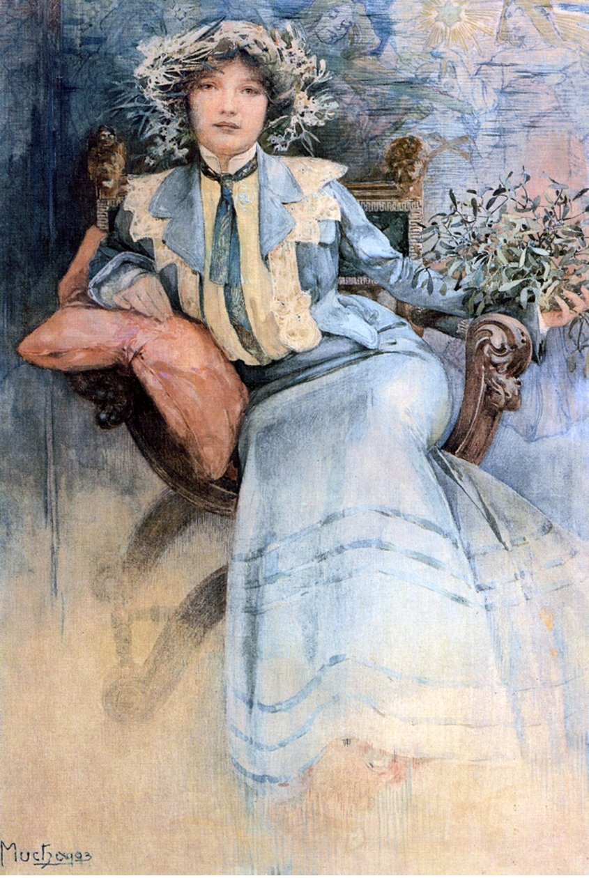 Taiteilijan vaimo, 1903 (wc pellavalla) tekijältä Alphonse Mucha