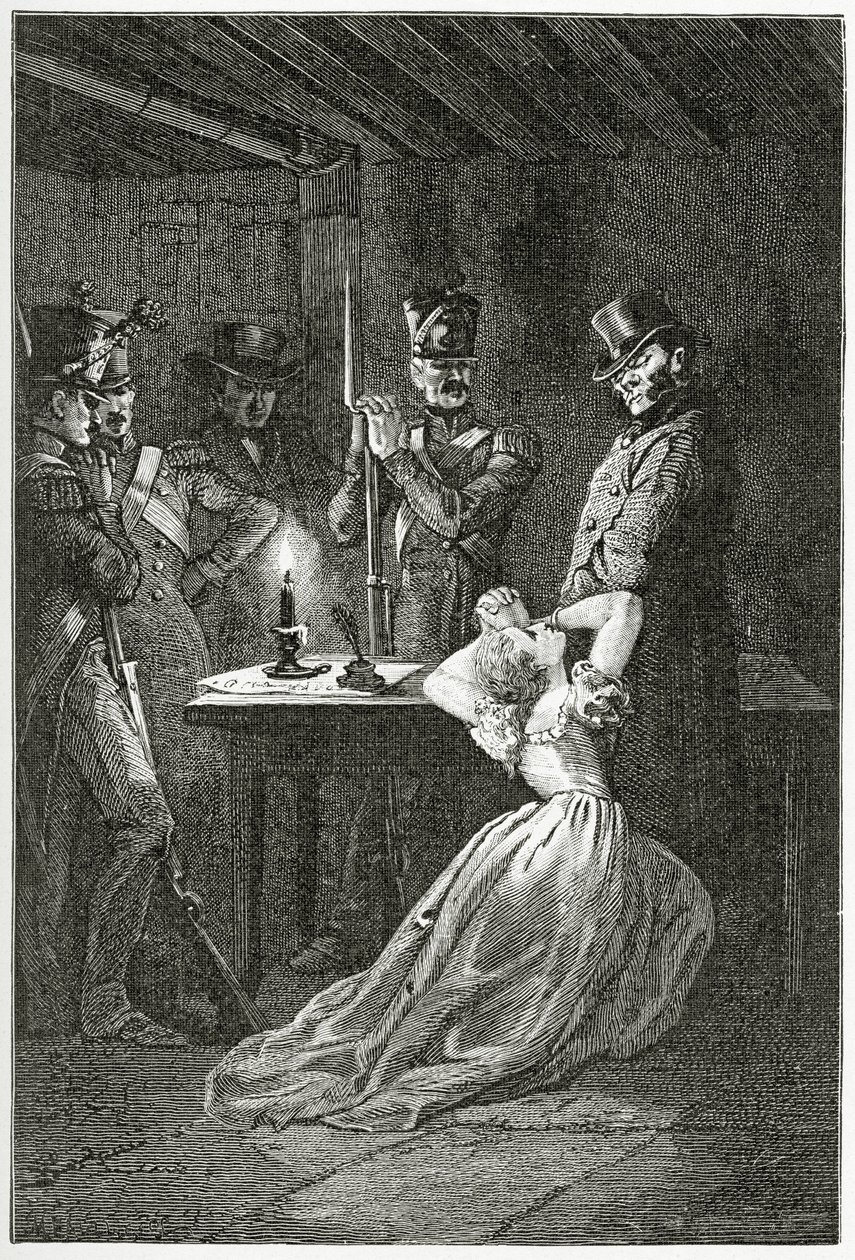 Kuvitus teoksesta Les Misérables, 18th Century (bw-kaiverrus) tekijältä Alphonse Marie de Neuville