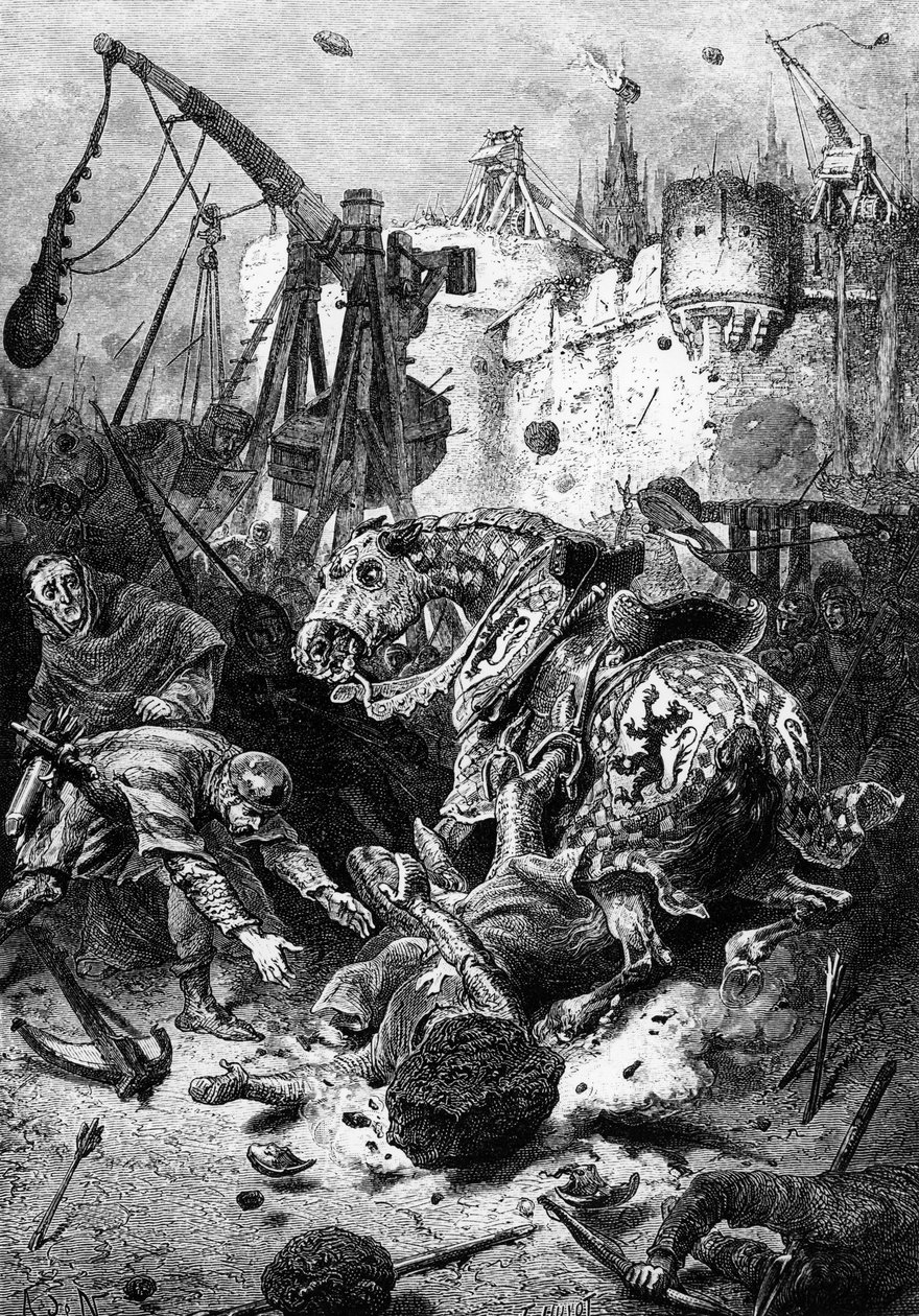 Simon de Montfortin kuolema Toulousen piirityksessä 25. kesäkuuta 1218, 1883. tekijältä Alphonse Marie de Neuville