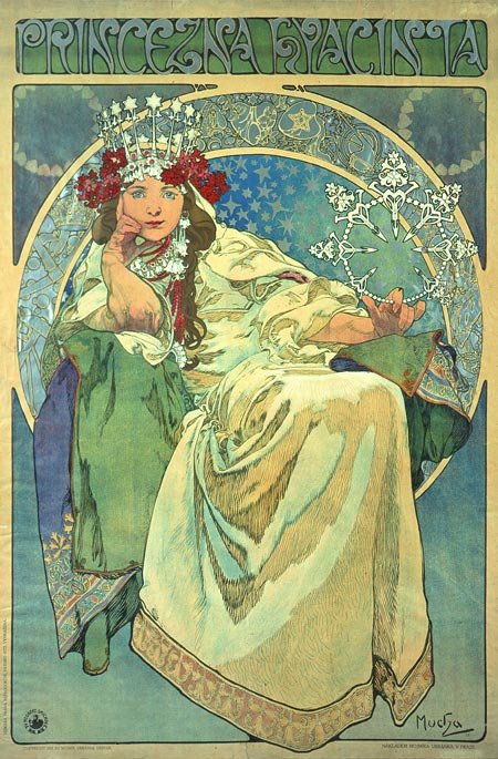 Prinzessin Hyazinthen Englanti: Prinsessa Hyasintti, Alphonse Muchan värikopio, 1911n tekijältä Alphonse Mucha