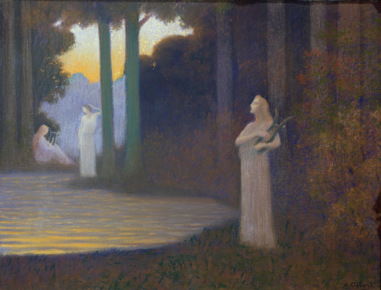Lyyrisyys metsässä, 1910 (pastelli paperille) tekijältä Alphonse Osbert