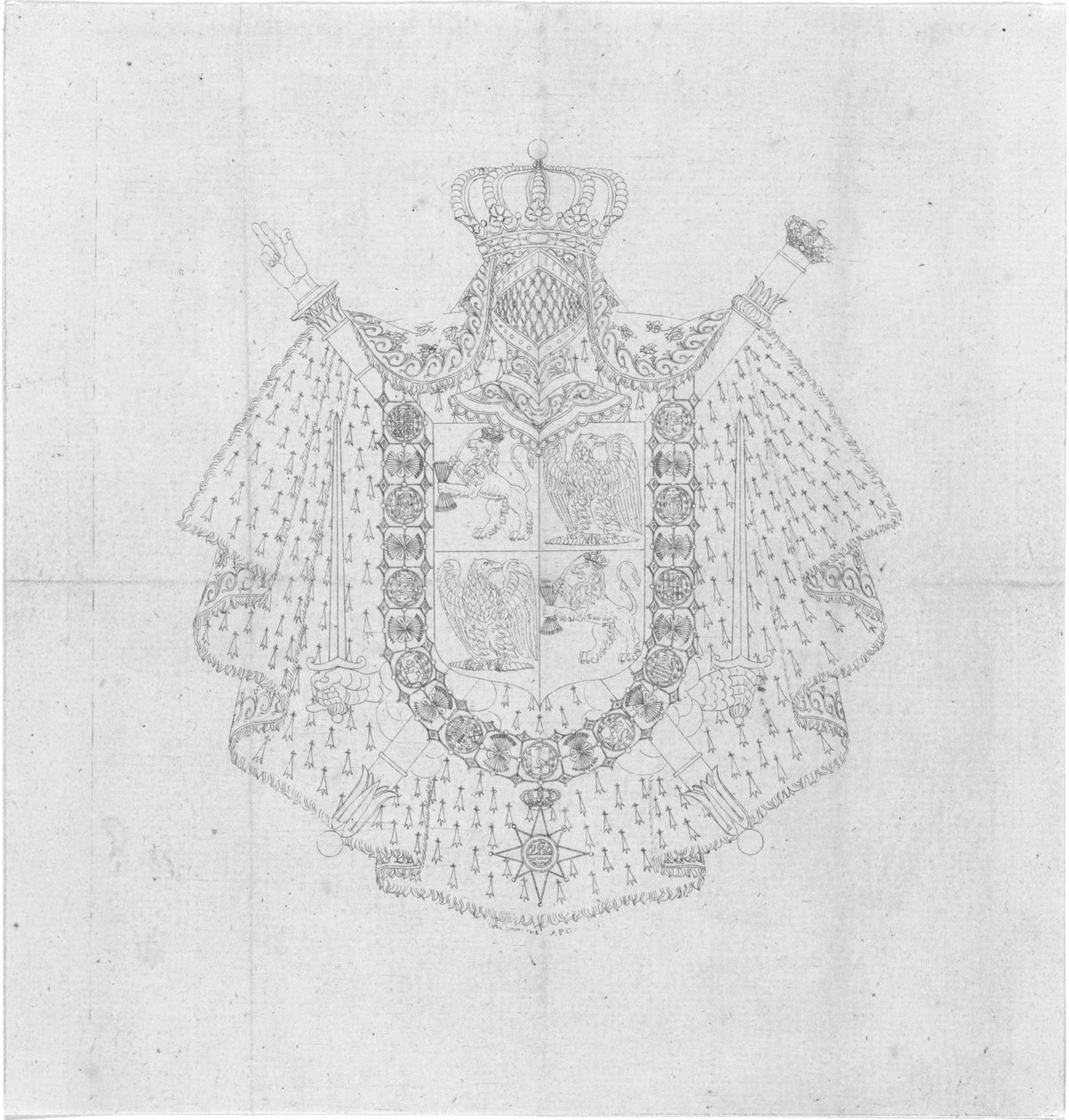 Ontwerpen van het wapen van Lodewijk Napoleon als heerser over het koninkrijk Holland tekijältä Alphonse Pierre Giraud
