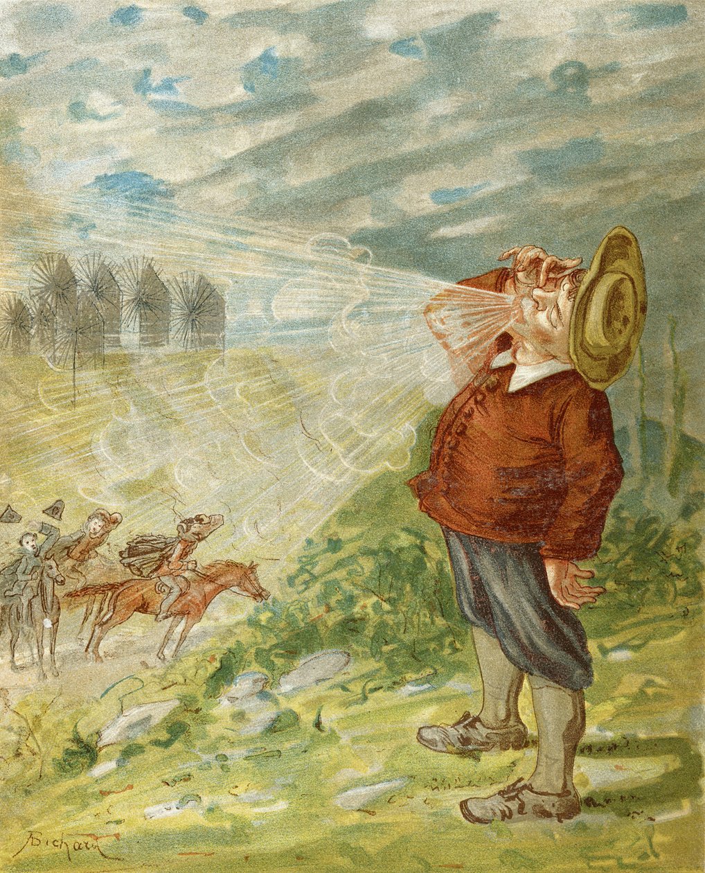 Kuinka paroni Munchausen sai Puhaltimen Rudolf Erich Raspen (1736-94) n. 1886 julkaistusta "Paroni Munchausenin seikkailuista" tekijältä Alphonse Adolphe Bichard