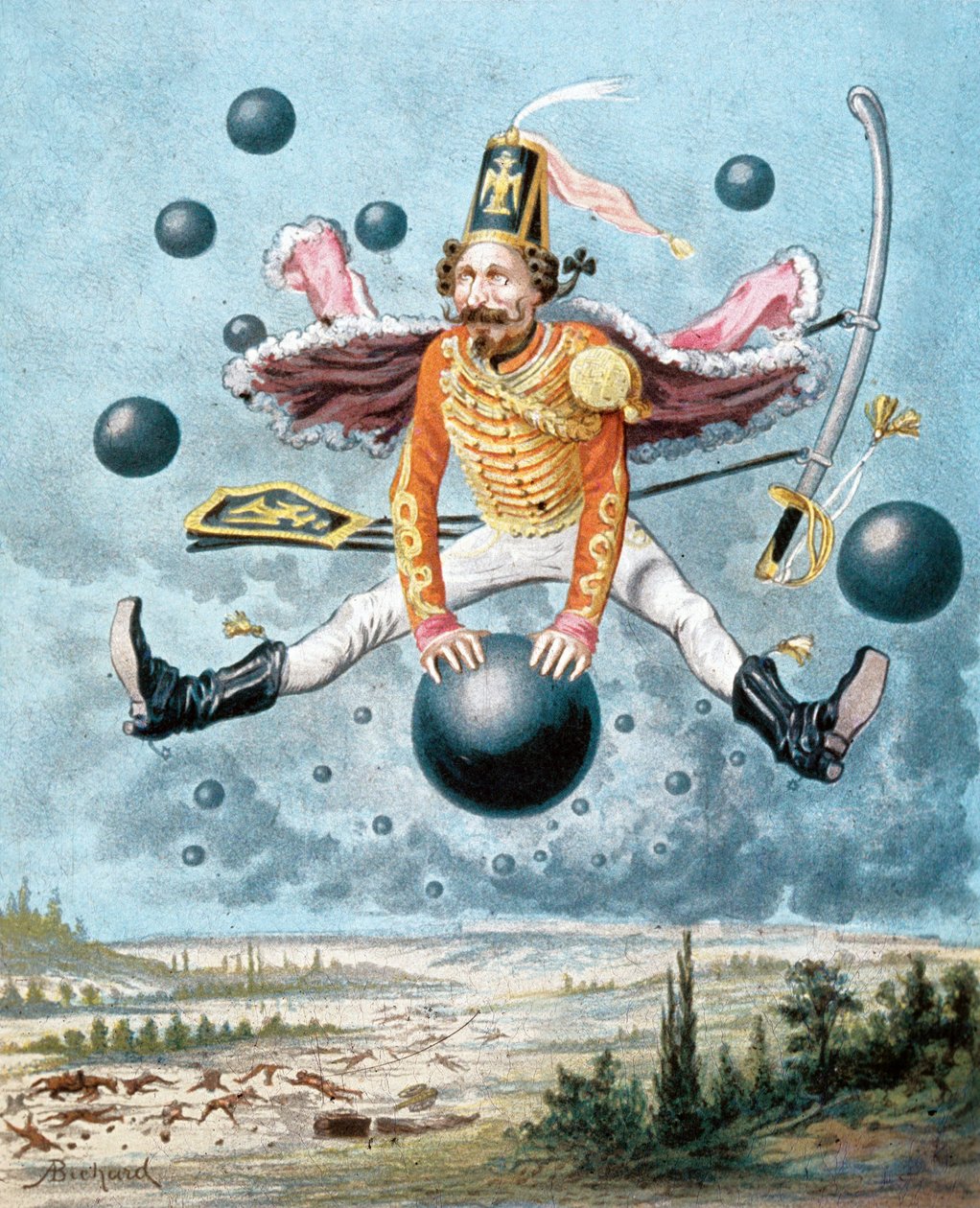 Paroni Münchausenin yllättävät seikkailut, kuvitus Alphonse Adolphe Bichard (1879) tekijältä Alphonse Adolphe Bichard