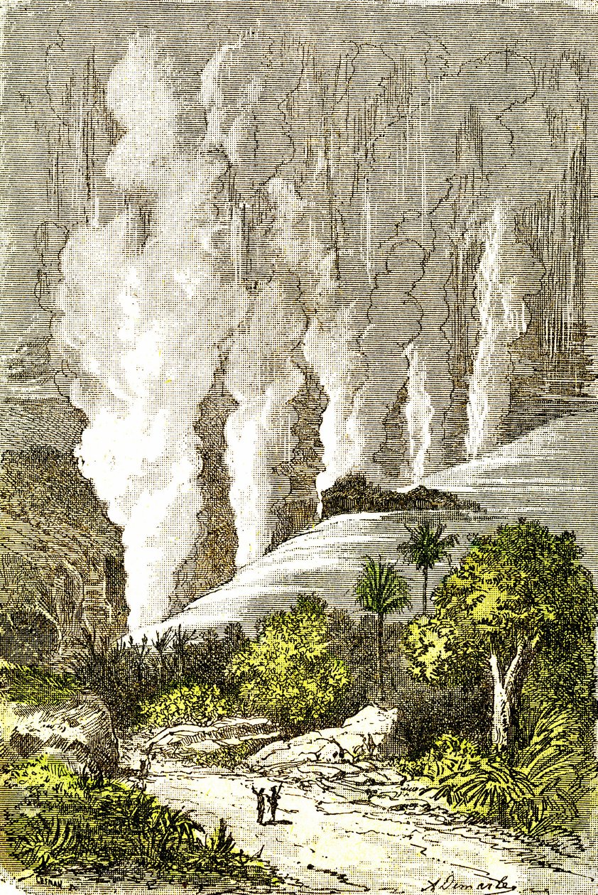 Esihistoria - Zambezen kaihi: Luonnollinen luominen ja elävät olennot. Piirustus A. Demarle. 1885 tekijältä Alphonse Demarle