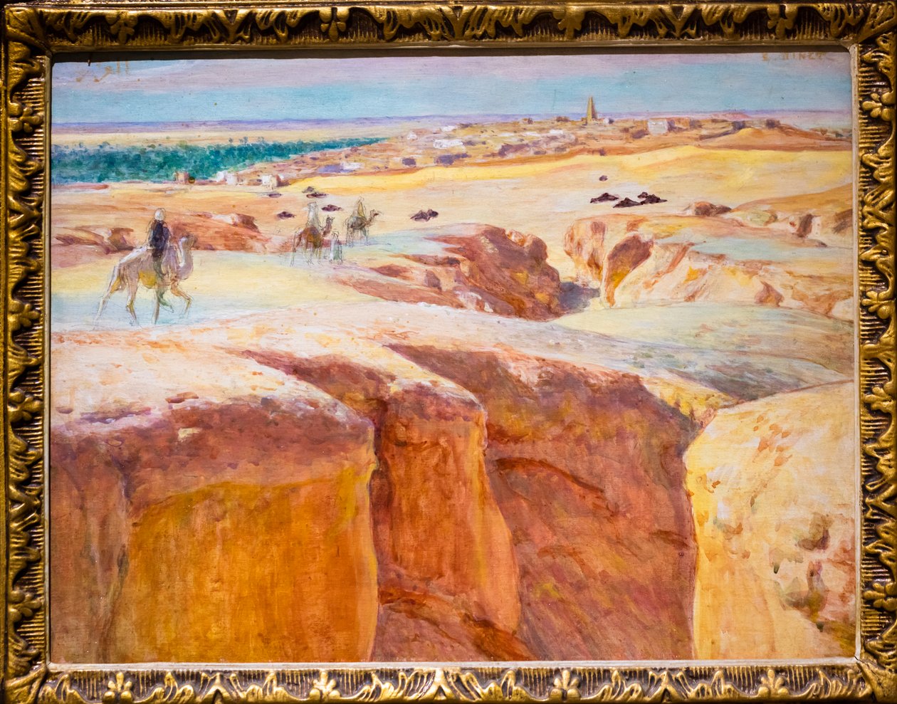 Asuntovaunu El Garassa, lähellä Ghardaïaa (öljy paneelille) tekijältä Alphonse Etienne Dinet