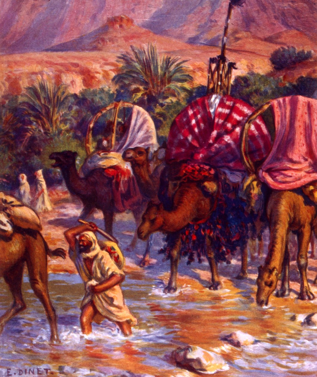 Ryhmä arabipaimentolaisia autiomaassa. kirjoittanut Nasreddine Dinet (Alphonse-Étienne Dinet). 1861 1929. ranskalainen orientalistinen taidemaalari 1918 tekijältä Alphonse Etienne Dinet