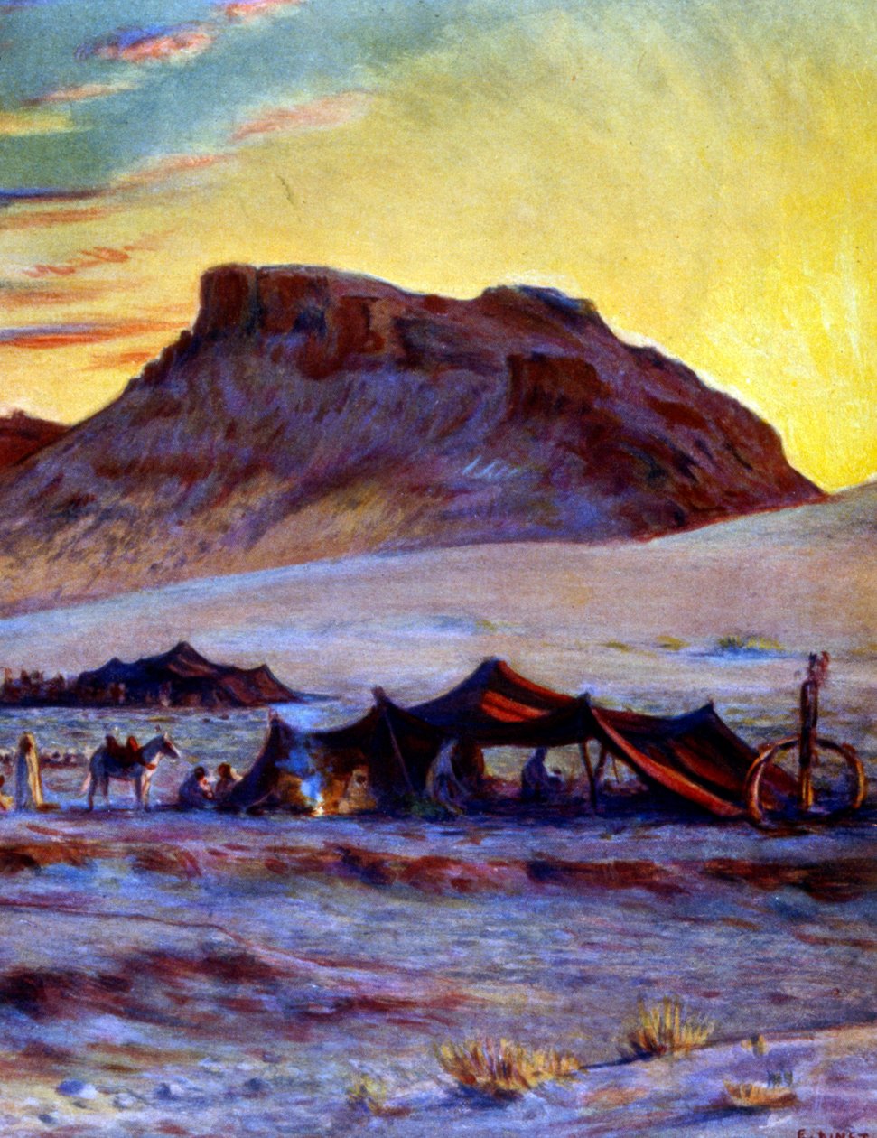 Ryhmä arabipaimentolaisia autiomaassa. kirjoittanut Nasreddine Dinet (Alphonse-Étienne Dinet). 1861 1929. ranskalainen orientalistinen taidemaalari 1918 tekijältä Alphonse Etienne Dinet