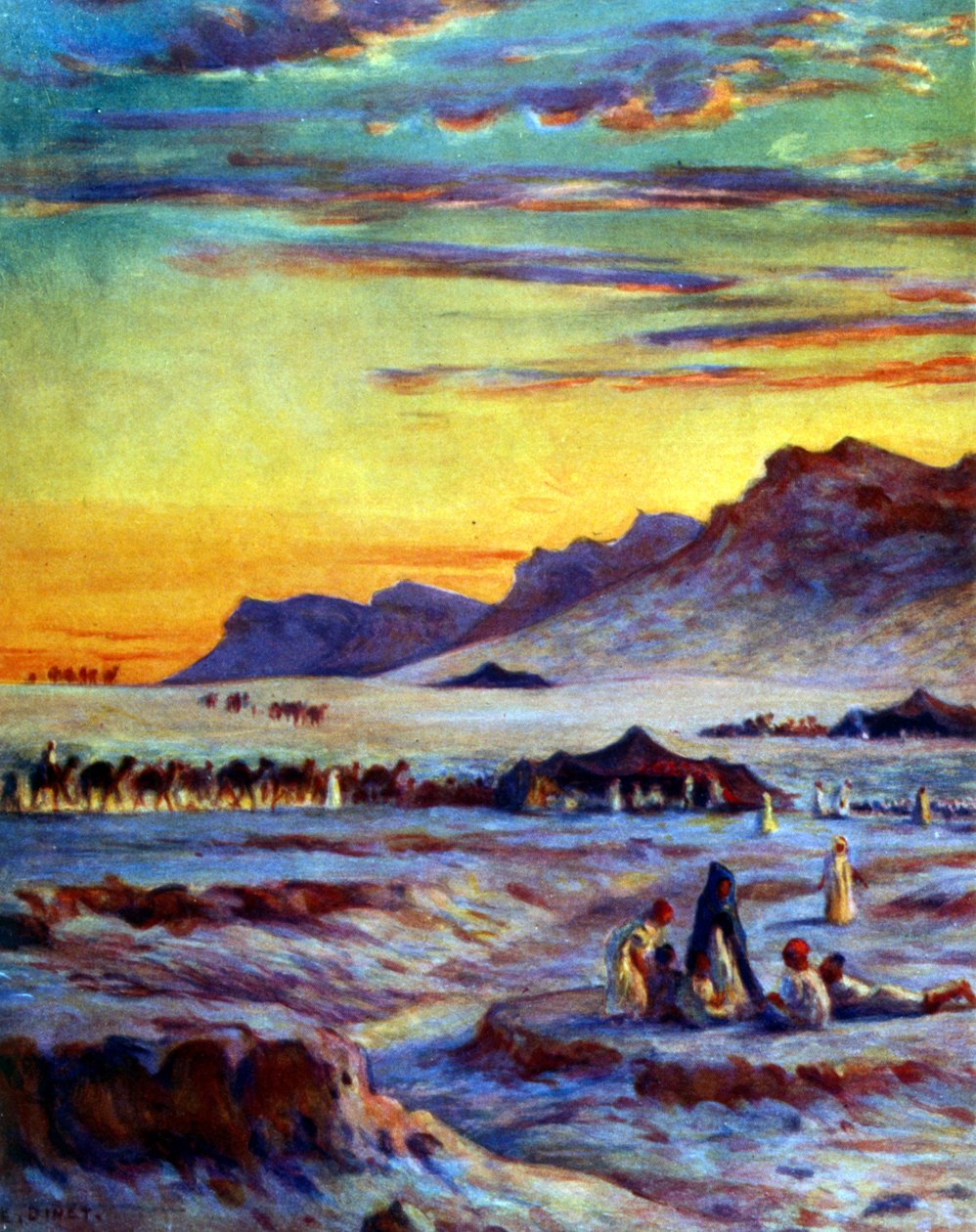 Grupo de nômades árabes no deserto. por Nasreddine Dinet (Alphonse-Étienne Dinet). 1861 1929. um pintor orientalista francês 1918 finlandês tekijältä Alphonse Etienne Dinet