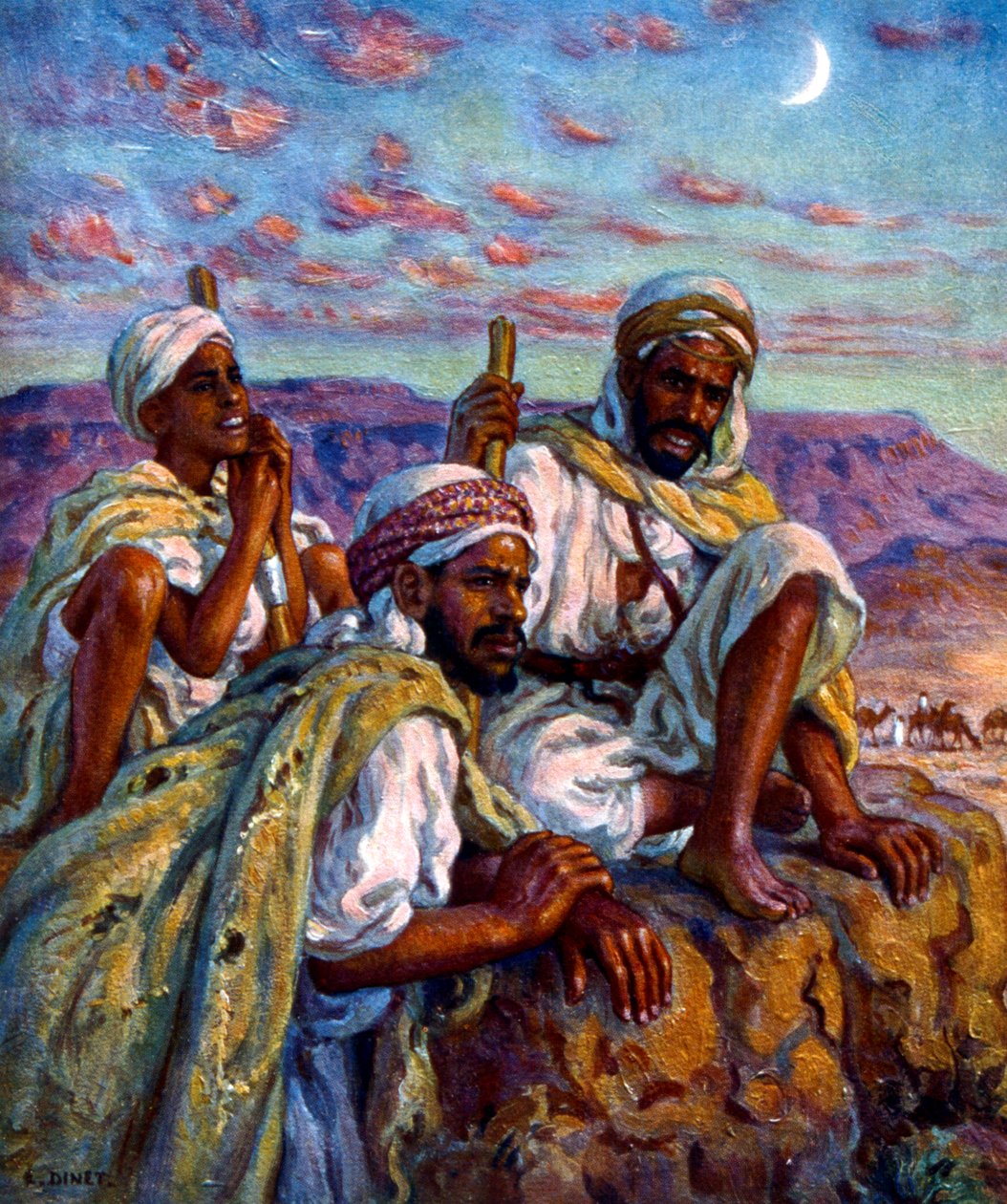 Nasreddine Dinet (Alphonse-Étienne Dinet) arabipaimenten ryhmä. 1861 1929. ranskalainen orientalistinen taidemaalari 1918 tekijältä Alphonse Etienne Dinet