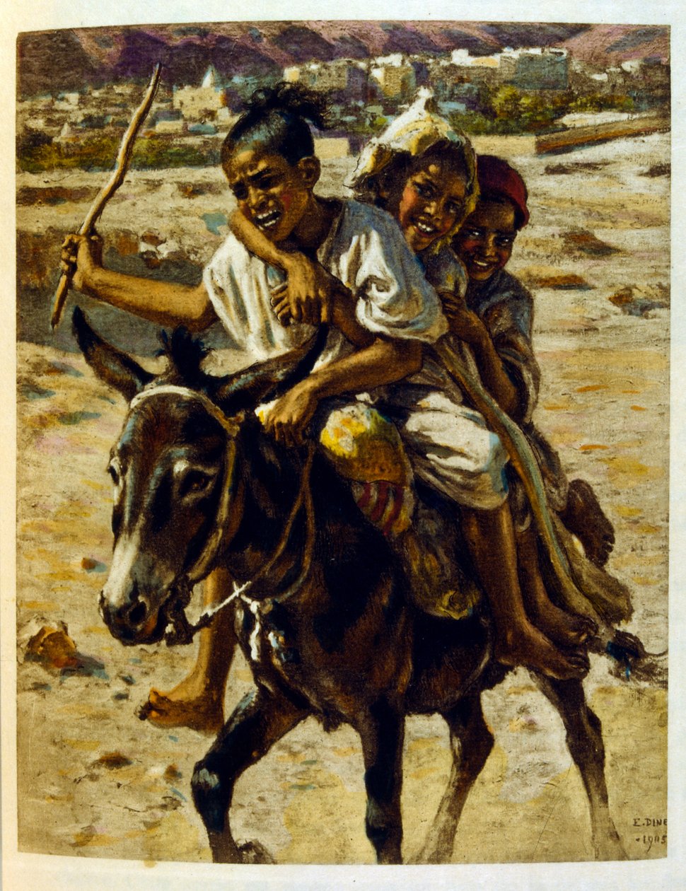 Dinet:n kuvitus teoksesta Mirages Scenes of Arab life. 1906. Mirages, Scénes De La Vie Arab on kuvittanut Etienne Dinet Silman Ben Ibrahim Bamerin kommentilla. Nasreddine Dinet syntyi nimellä Alphonse-Étienne Dinet; (1861-1929) oli ranskalainen itämainen tekijältä Alphonse Etienne Dinet