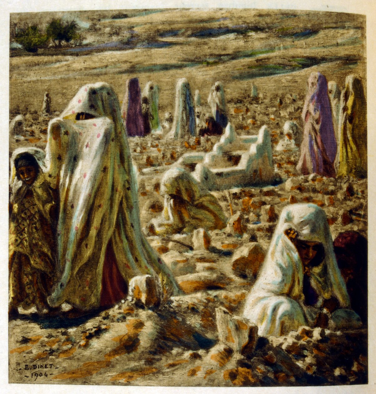 Dinet:n kuvitus teoksesta Mirages Scenes of Arab life. 1906. Mirages, Scénes De La Vie Arab on kuvittanut Etienne Dinet Silman Ben Ibrahim Bamerin kommentilla. Nasreddine Dinet syntyi nimellä Alphonse-Étienne Dinet; (1861-1929) oli ranskalainen itämainen tekijältä Alphonse Etienne Dinet