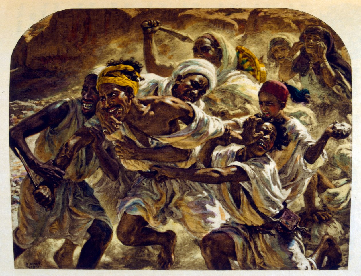Dinet:n kuvitus teoksesta Mirages Scenes of Arab life. 1906. Mirages, Scénes De La Vie Arab on kuvittanut Etienne Dinet Silman Ben Ibrahim Bamerin kommentilla. Nasreddine Dinet syntyi nimellä Alphonse-Étienne Dinet; (1861-1929) oli ranskalainen itämainen tekijältä Alphonse Etienne Dinet