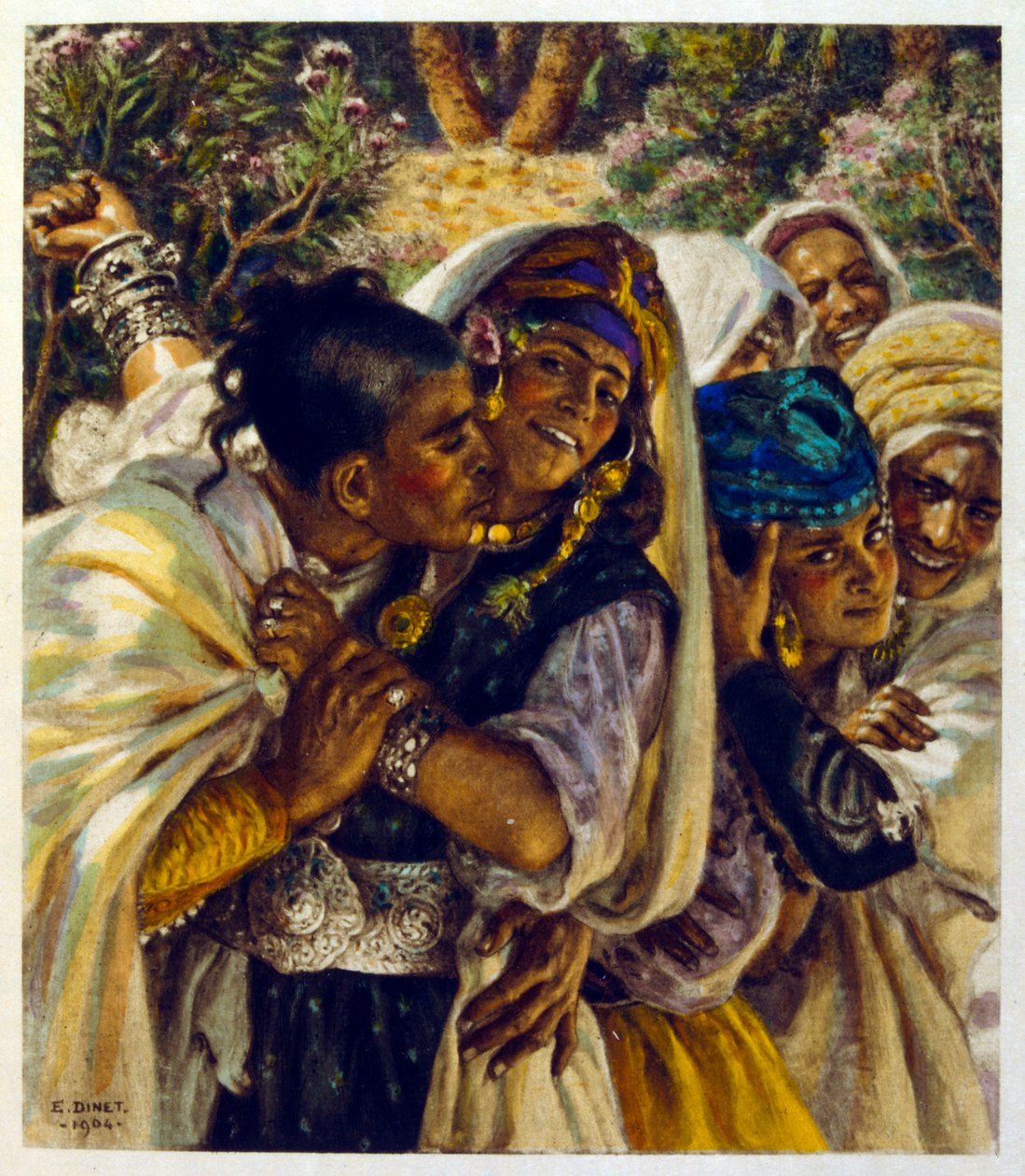 Dinet:n kuvitus teoksesta Mirages Scenes of Arab life. 1906. Mirages, Scénes De La Vie Arab on kuvittanut Etienne Dinet Silman Ben Ibrahim Bamerin kommentilla. Nasreddine Dinet syntyi nimellä Alphonse-Étienne Dinet; (1861-1929) oli ranskalainen itämainen tekijältä Alphonse Etienne Dinet