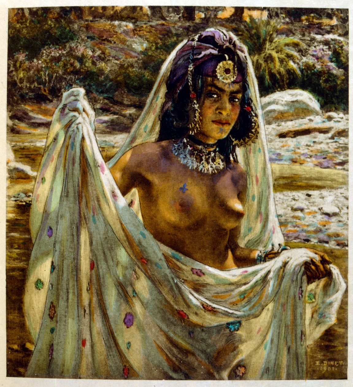 Dinet:n kuvitus teoksesta Mirages Scenes of Arab life. 1906. Mirages, Scénes De La Vie Arab on kuvittanut Etienne Dinet Silman Ben Ibrahim Bamerin kommentilla. Nasreddine Dinet syntyi nimellä Alphonse-Étienne Dinet; (1861-1929) oli ranskalainen itämainen tekijältä Alphonse Etienne Dinet