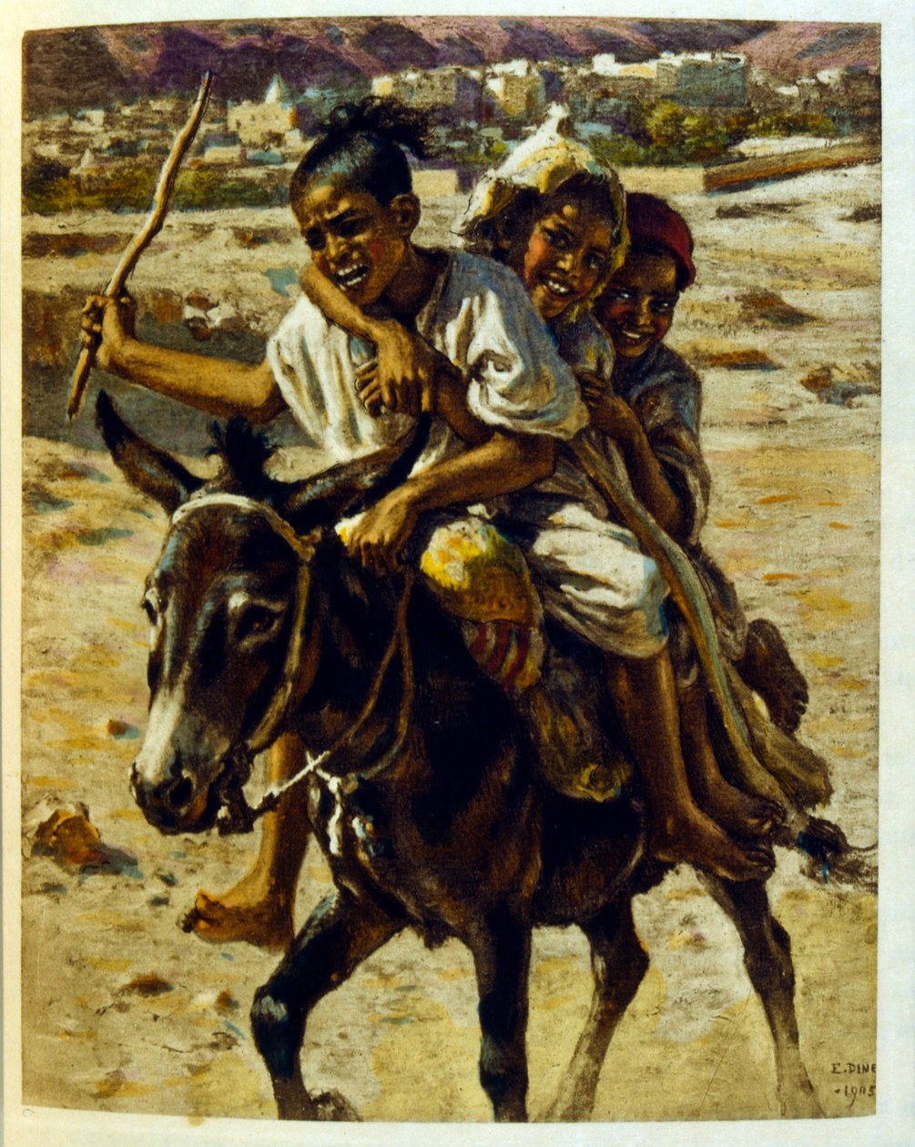 Dinet:n kuvitus teoksesta Mirages Scenes of Arab life. 1906. Mirages, Scénes De La Vie Arab on kuvittanut Etienne Dinet Silman Ben Ibrahim Bamerin kommentilla. Nasreddine Dinet syntyi nimellä Alphonse-Étienne Dinet; (1861-1929) oli ranskalainen itämainen tekijältä Alphonse Etienne Dinet