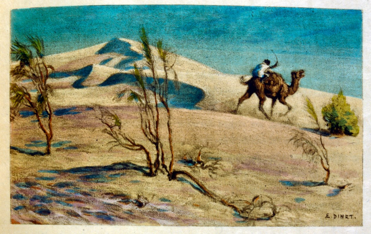 Dinet:n kuvitus teoksesta Mirages Scenes of Arab life. 1906. Mirages, Scénes De La Vie Arab on kuvittanut Etienne Dinet Silman Ben Ibrahim Bamerin kommentilla. Nasreddine Dinet syntyi nimellä Alphonse-Étienne Dinet; (1861-1929) oli ranskalainen itämainen tekijältä Alphonse Etienne Dinet