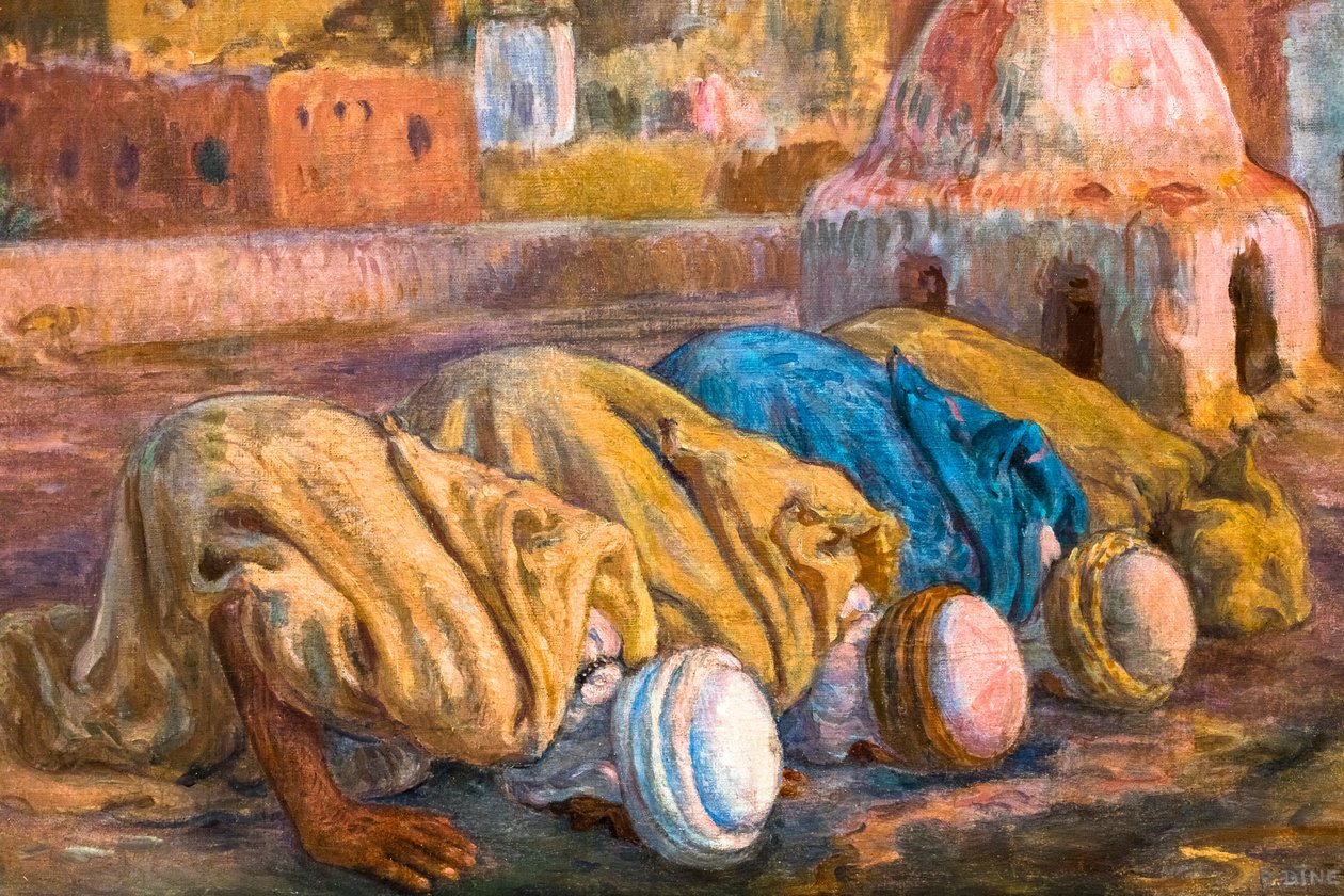 Rukous Bou-Saadan tai Es-Sojoudin terassilla (öljy kankaalle) tekijältä Alphonse Etienne Dinet