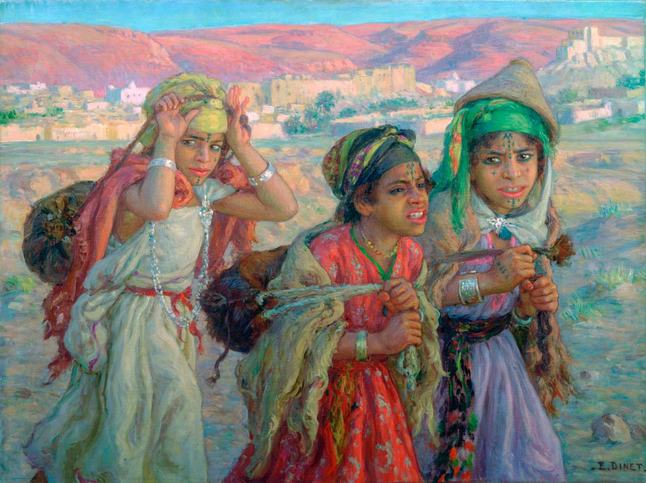 Nuoret tytöt kantavat vettä, c1881-1926 tekijältä Alphonse Etienne Dinet
