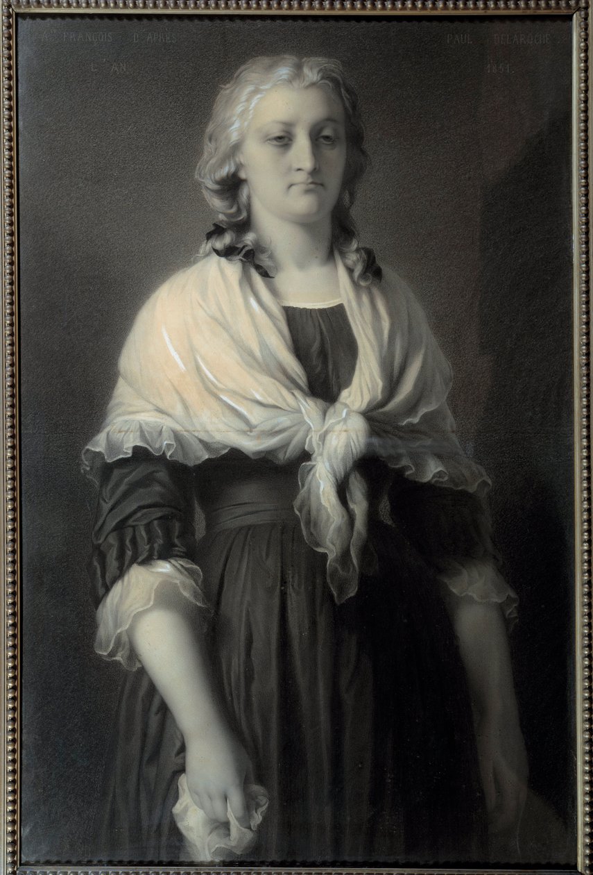 Kuningatar Marie Antoinetten (1755-1793) muotokuva Conciergessa Vuonna 1793 edustettuna kuningatar kantaa surua. Hiilipiirustus Alphonse Francois (1814-1888) 1851 Sun. 0,72x1,11 m Malmaison, musee du chateau tekijältä Alphonse François
