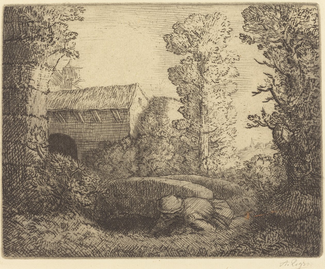 Silta tehtaalla (Le pont du moulin) tekijältä Alphonse Legros