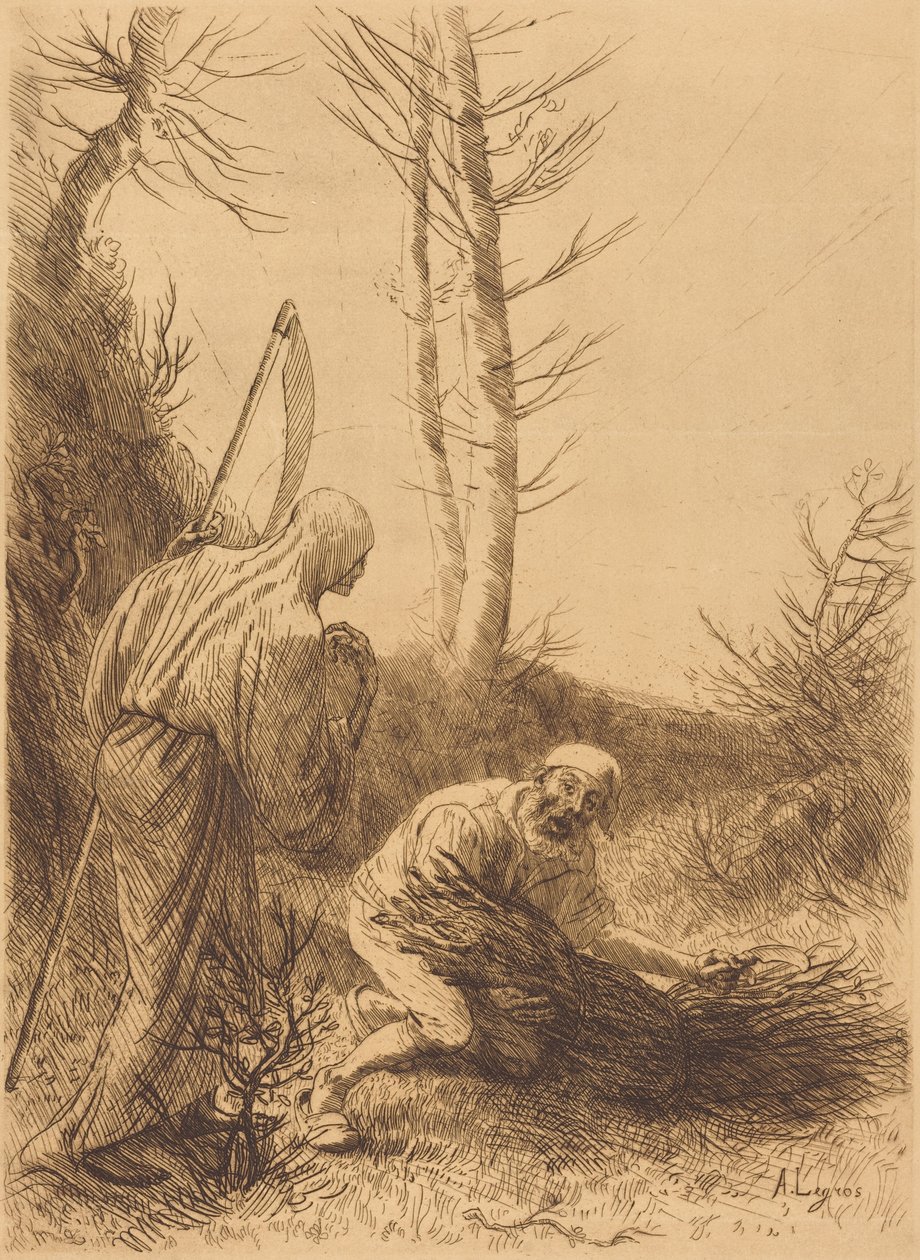 Kuolema ja metsuri, 2. kuva (Le mort et le bucheron) tekijältä Alphonse Legros