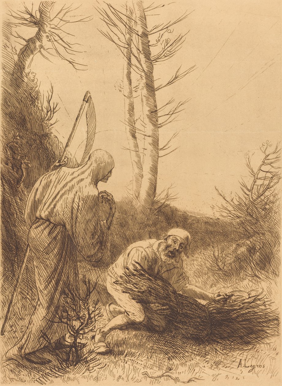 Kuolema ja puunhakkaaja, 2. levy Le mort et le bucheron. tekijältä Alphonse Legros