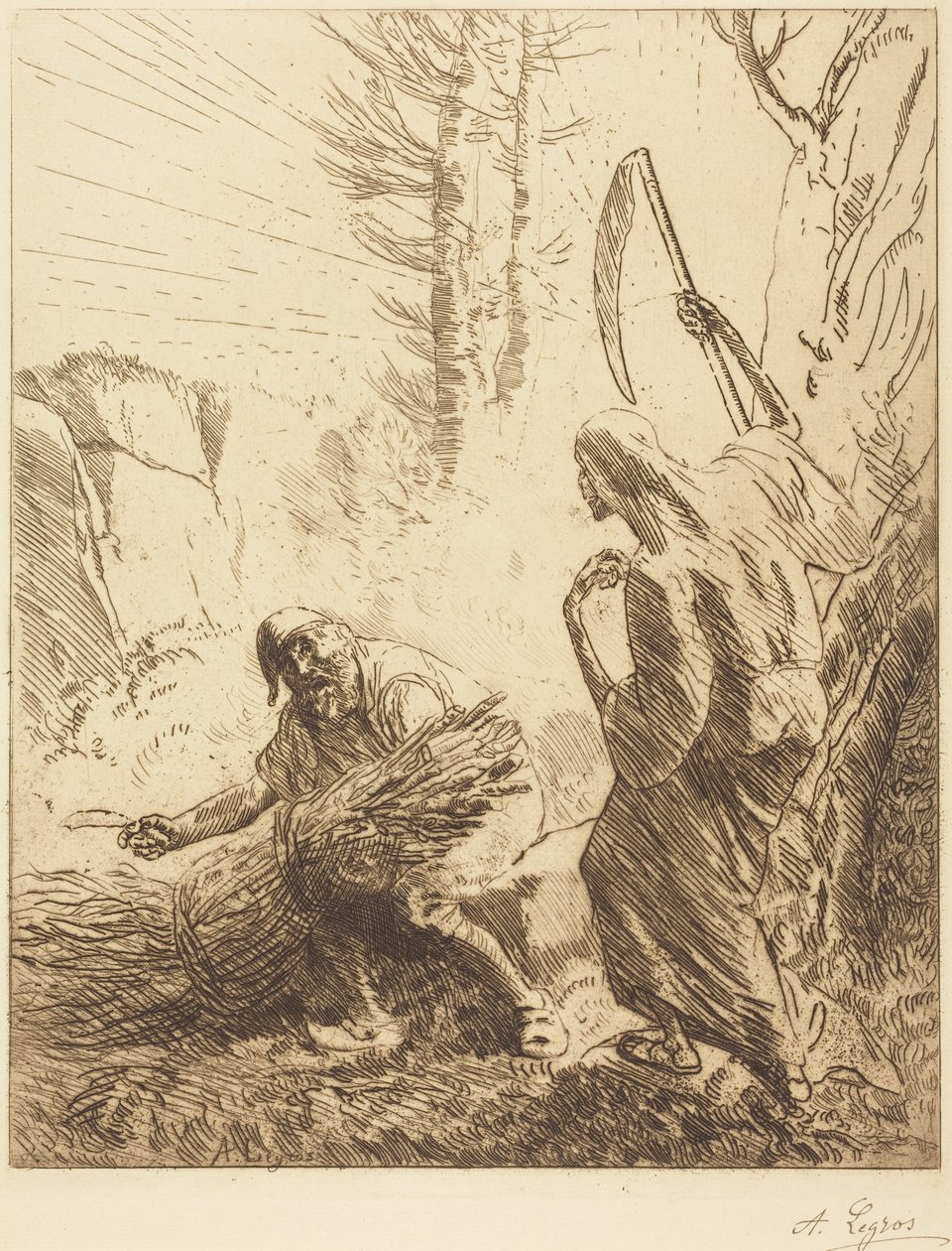 Kuolema ja puunhakkaaja, 3. laatta tekijältä Alphonse Legros