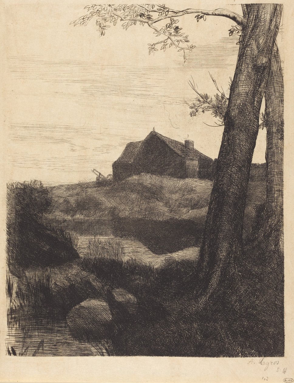 Farm with Large Tree (Maatila, jolla on suuri puu) tekijältä Alphonse Legros