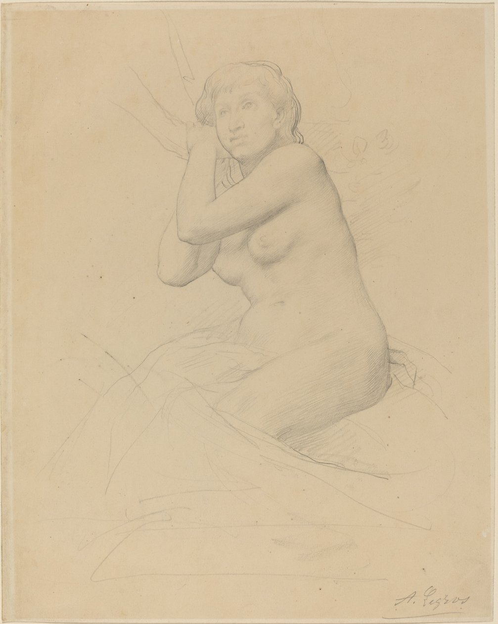 Nainen alaston istuva. tekijältä Alphonse Legros