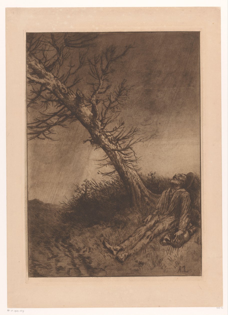 Kuollut vanha mies puun alla Le mort du Vagabond tekijältä Alphonse Legros