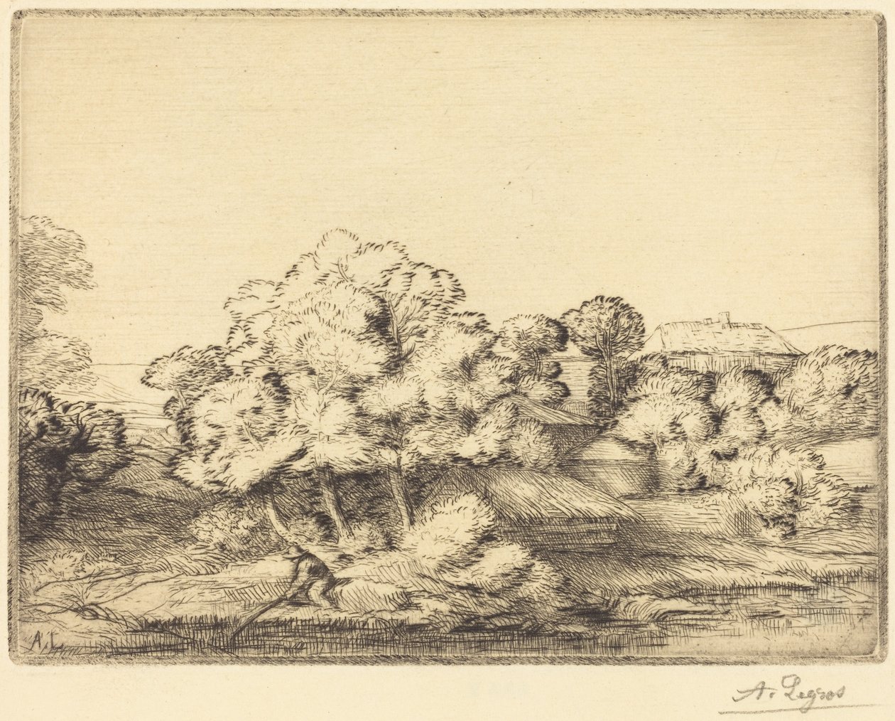 Hamlet near the Lake (Järven lähellä sijaitseva kylä) tekijältä Alphonse Legros
