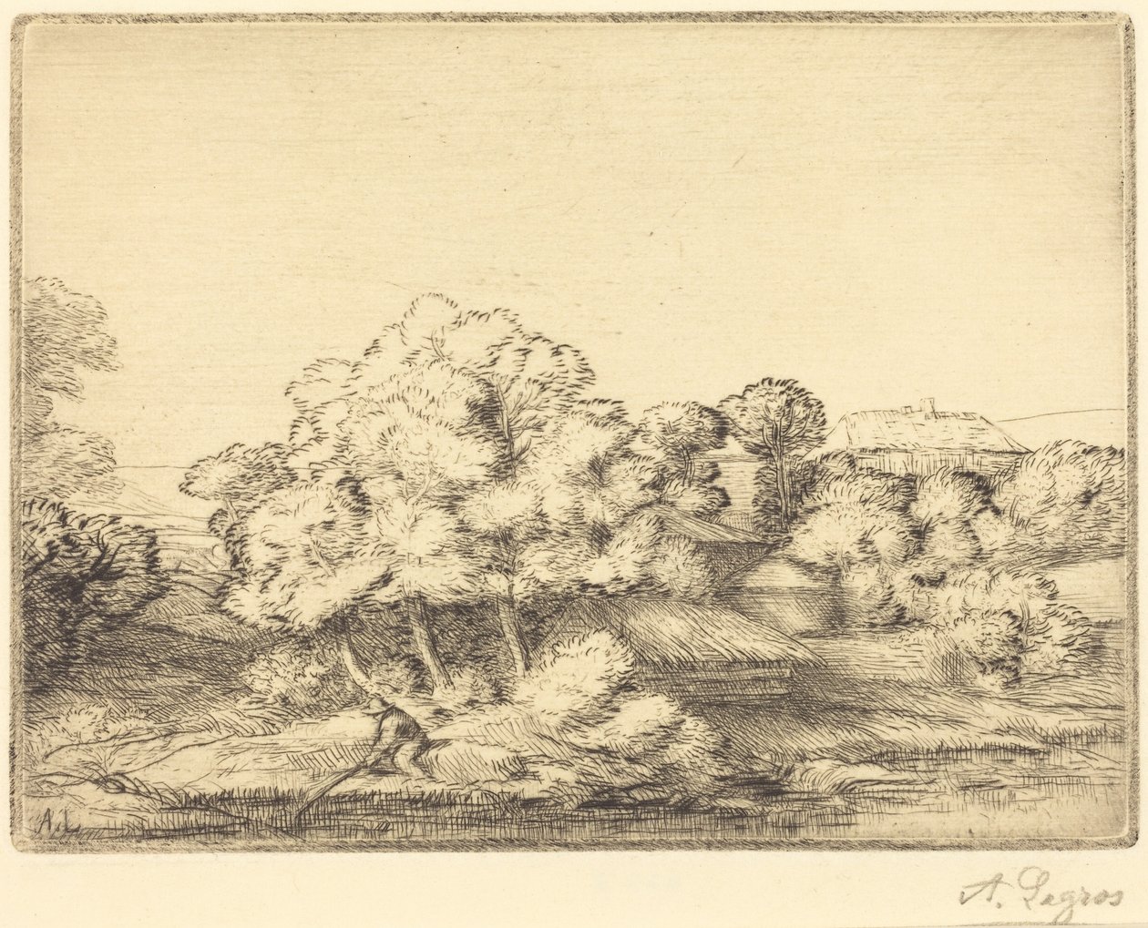Kylä järven rannalla tekijältä Alphonse Legros
